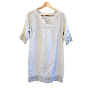 Alessia Pacini Italy 100% Linen Tunic Dress with Crocheted Details, Size XS